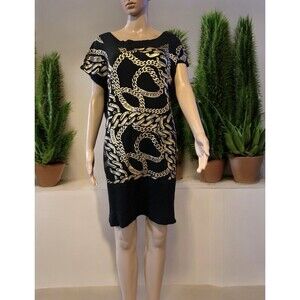 Vintage Rocawear Multi Chain Straps Print Black Gold Dress Blouse Women’s XL